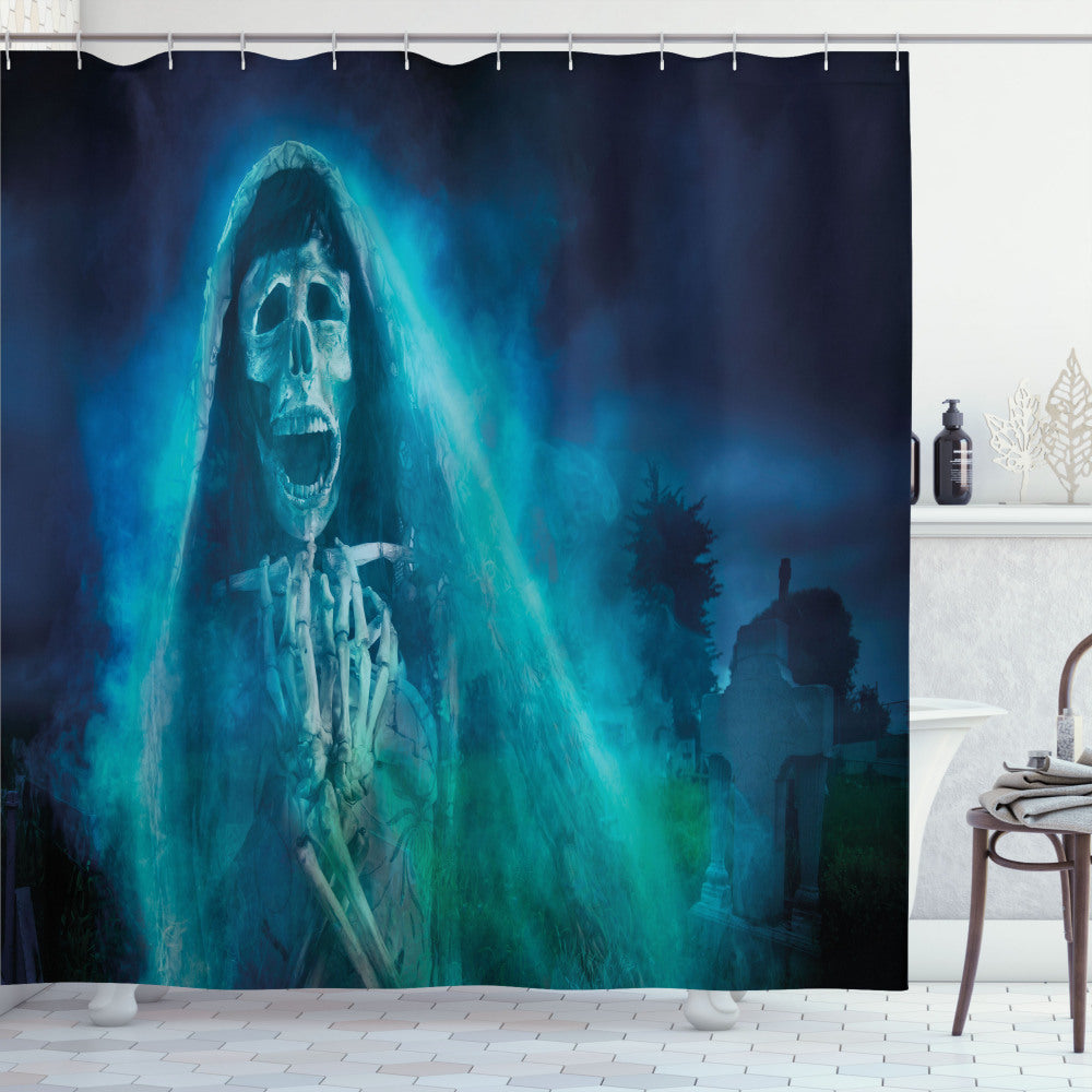 Blue Gothic Ghost Halloween Shower Curtain