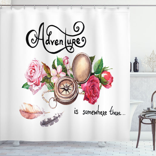 Adventure Awaits: Old Compass Flower Multicolor Shower Curtain