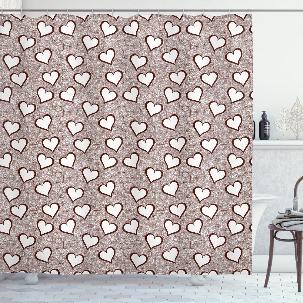 Valentine's Swirls: Burgundy and White Hearts Shower Curtain