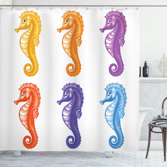 Colorful Animal Art: Happy Baby Seahorses Shower Curtain