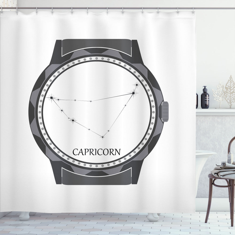 Zodiac Capricorn Inspired Watch Design - Charcoal Grey and Grey Shower Curtain