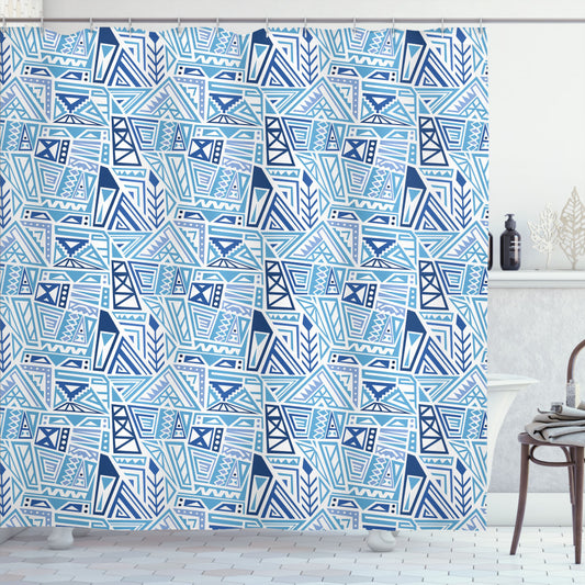 Boho Inspired Jumble Ornaments Shower Curtain in Shades of Deep Sky Blue and Ceil Blue