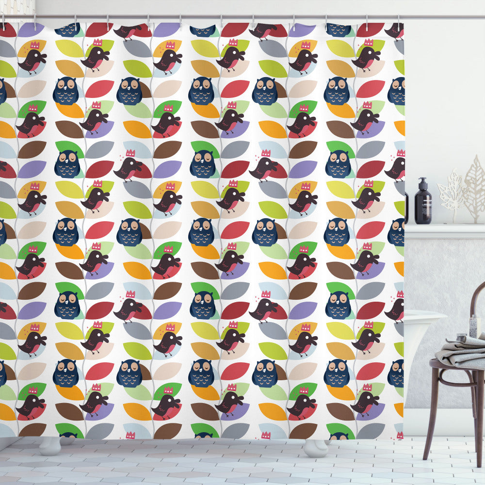 Vibrant Birds Among Forest Friends: Multicolor Shower Curtain