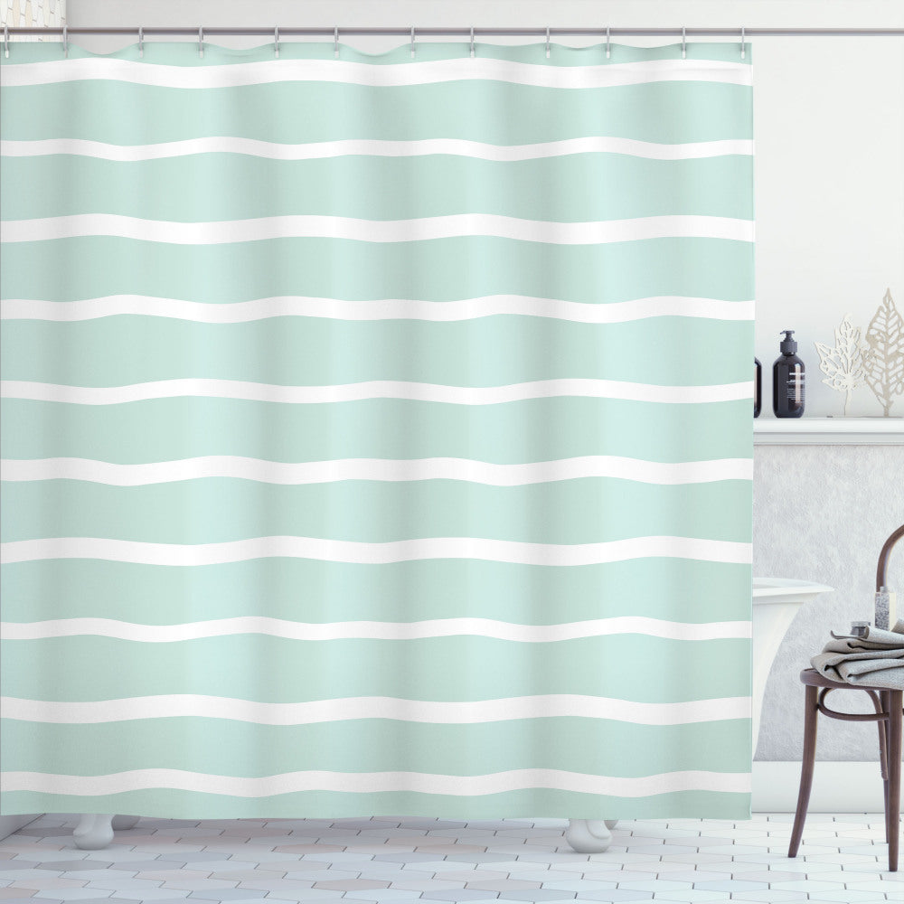 Wavy Lines White Striped Custom Shower Curtains