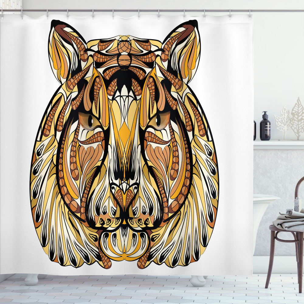 Yellow, White, and Brown Lion Tattoo Printed Shower Curtain