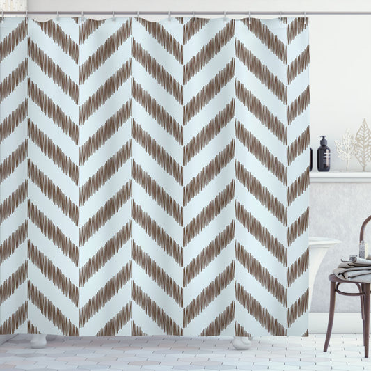 Chevron Zig Zag Shower Curtain in Aqua, Sky Blue, and Brown: A Sketchy and Stylish Addition to Your Bathroom