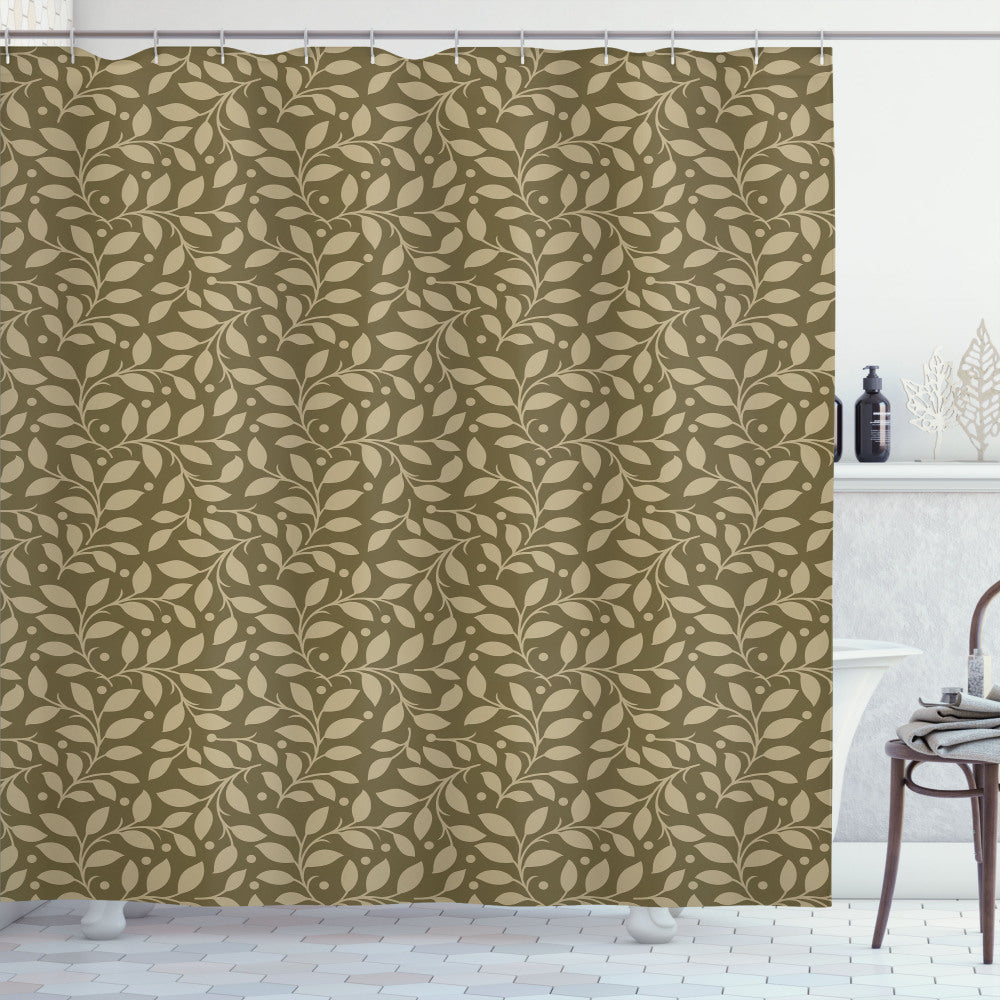 Antique Leafy Branches Shower Curtain in Leaves, Pale Brown, and Khaki Color Palette