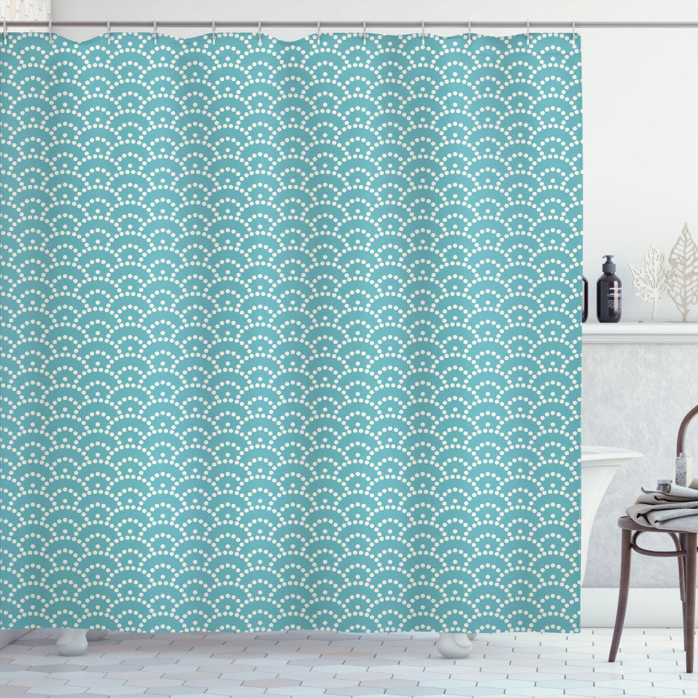 Bubble Japanese Bath Curtain in Pale Blue, Turquoise, and White