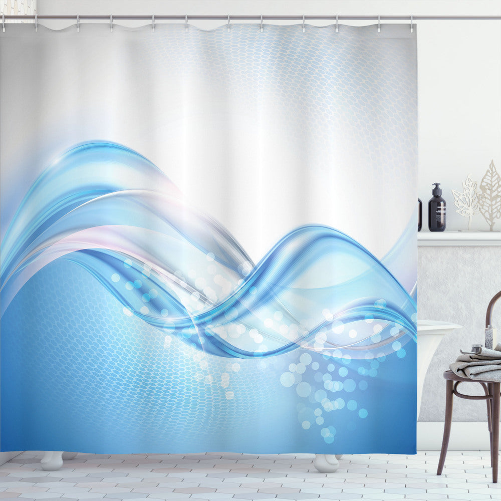 Abstract Waves: Modern Surfer Inspired Shower Curtain in Pale Blue and White