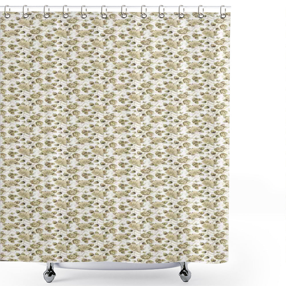 Vintage White and Khaki Rose Bouquet Shower Curtain