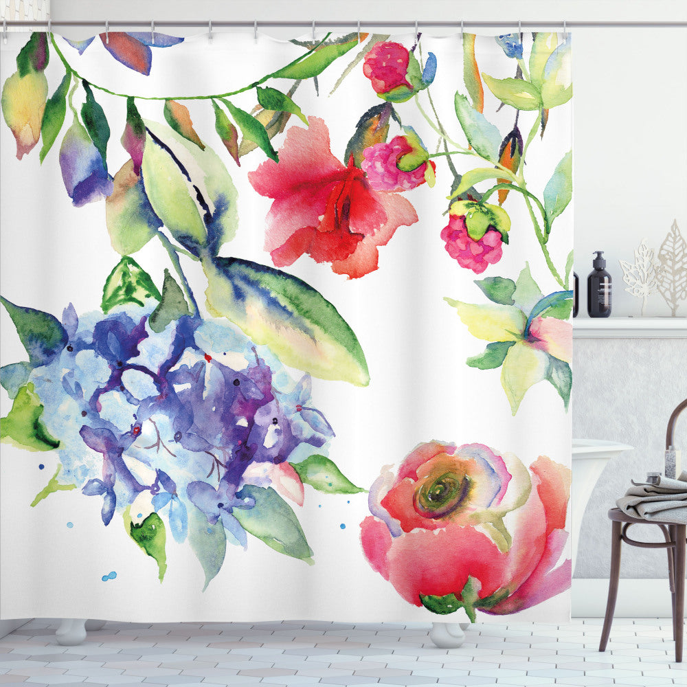 Artistic Multicolored Summer Flowers Branch Design Shower Curtain