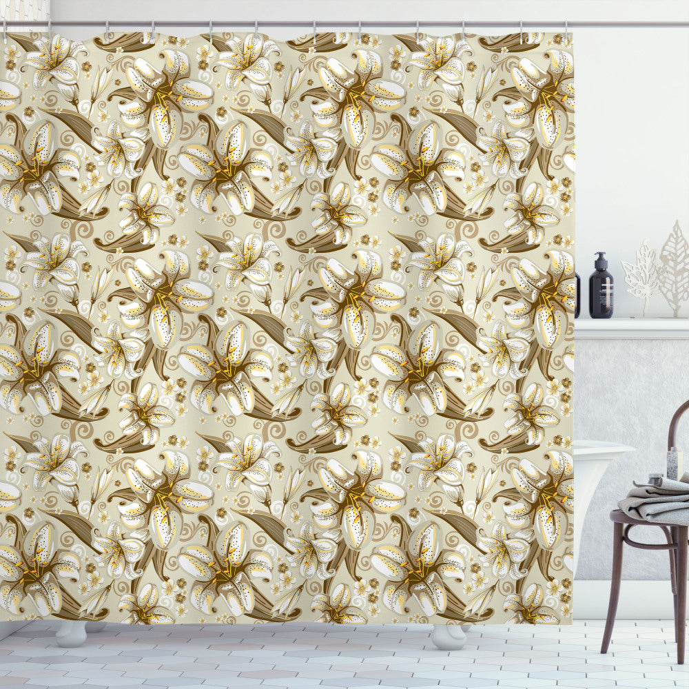 Beige, Yellow, and White Blooming Flowers Petals Shower Curtain