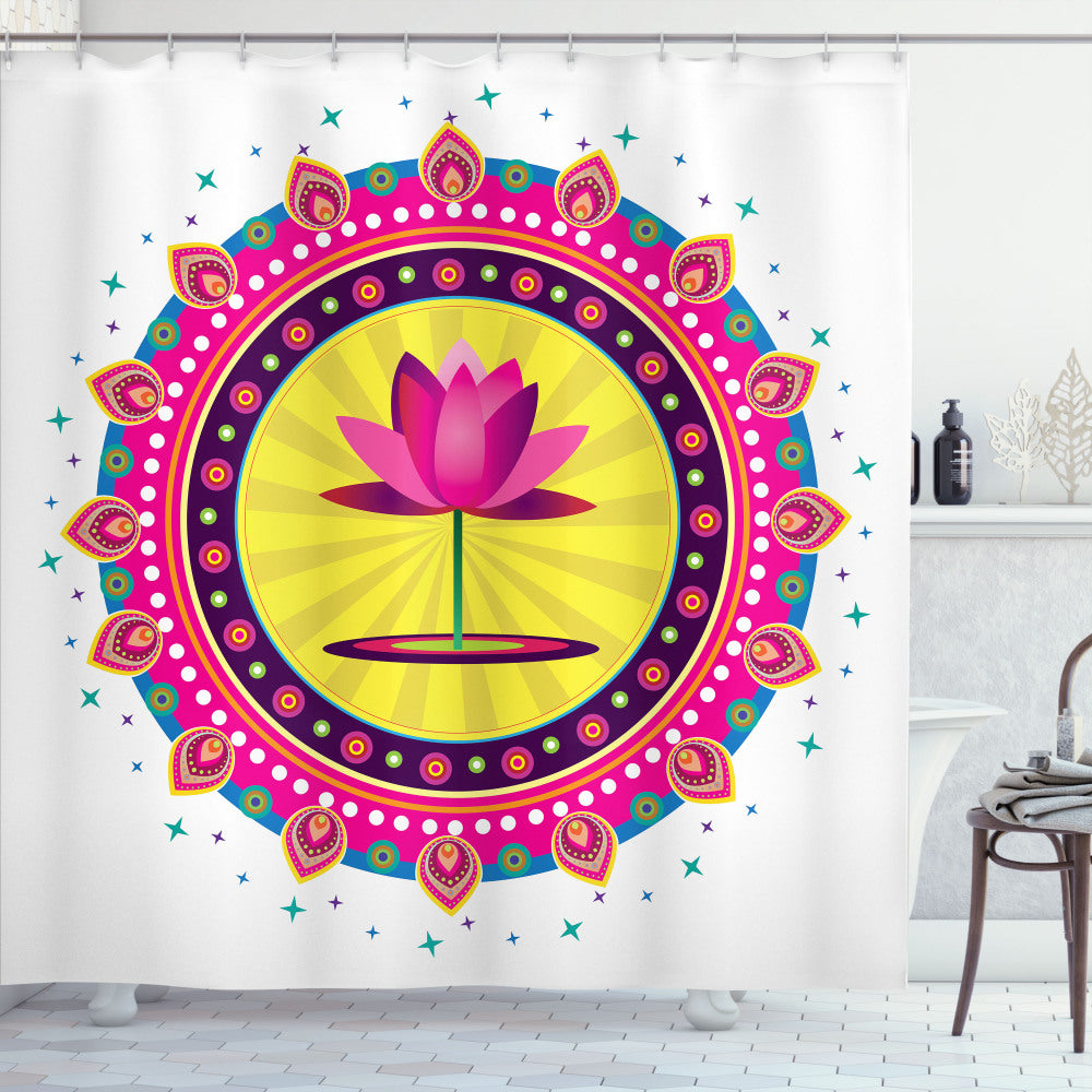 Boho Lotus Flower Multicolor Shower Curtain Ornament