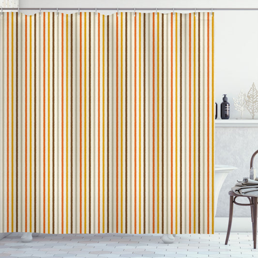 Vintage Colorful Fashion Stripes Bath Curtain in Mustard, Orange, Cream, and Dust