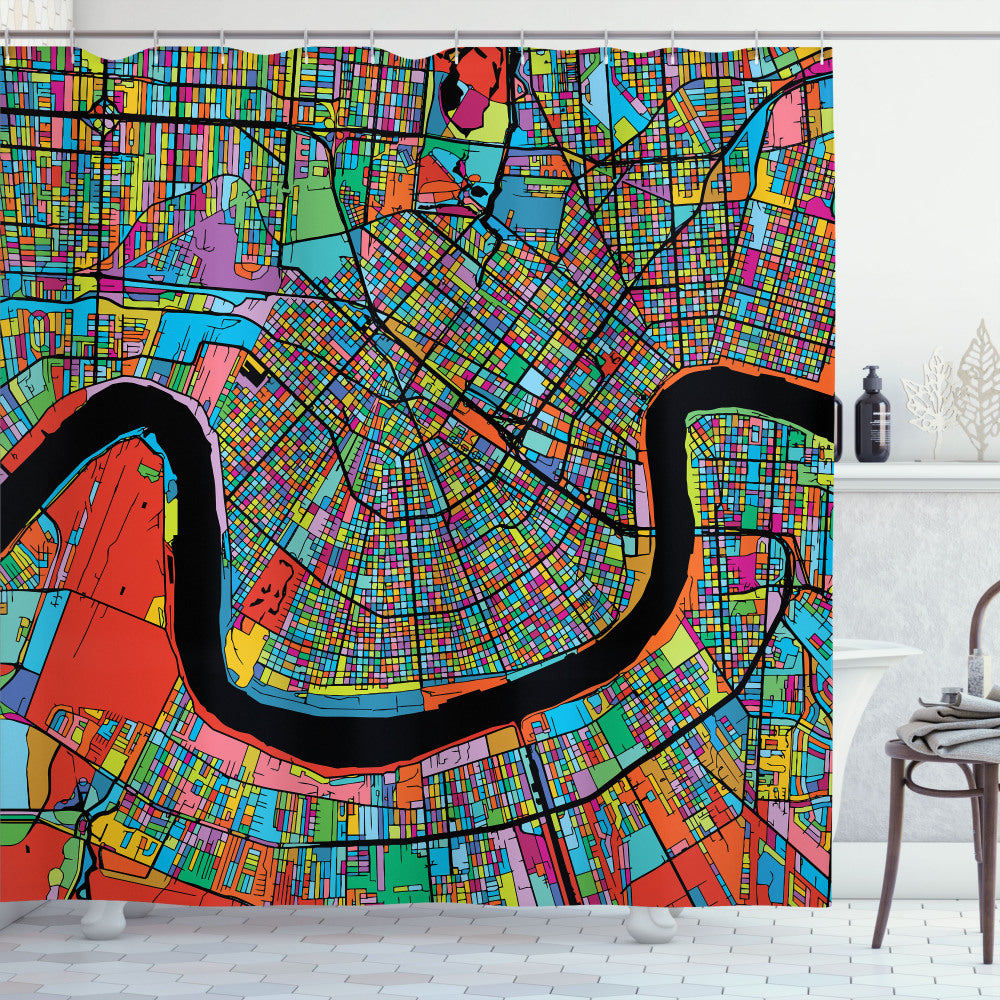 Vibrant New Orleans City Map Design Shower Curtain in Multicolor