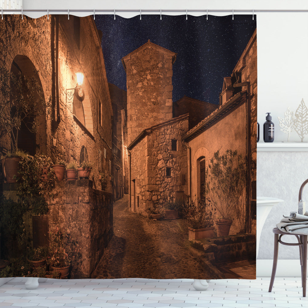 Vintage Tan Medieval Town Street Theme Shower Curtain