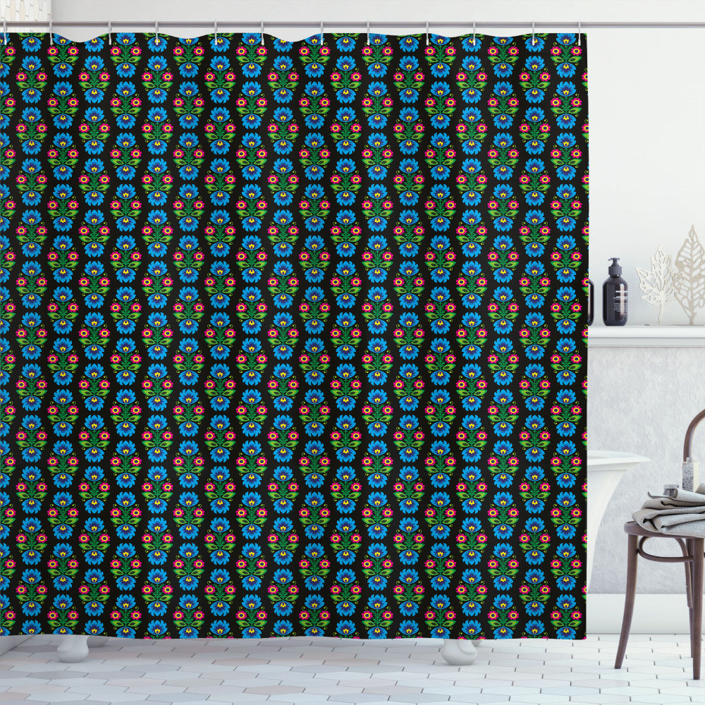 Traditional Polish Folk Art Multicolor Flower Shower Curtain