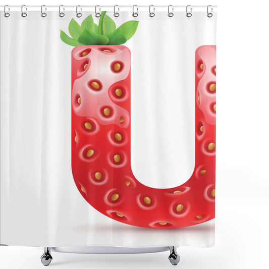 Vibrant Fruit-Themed U Letter Shower Curtain in Vermilion, Orange, and Green