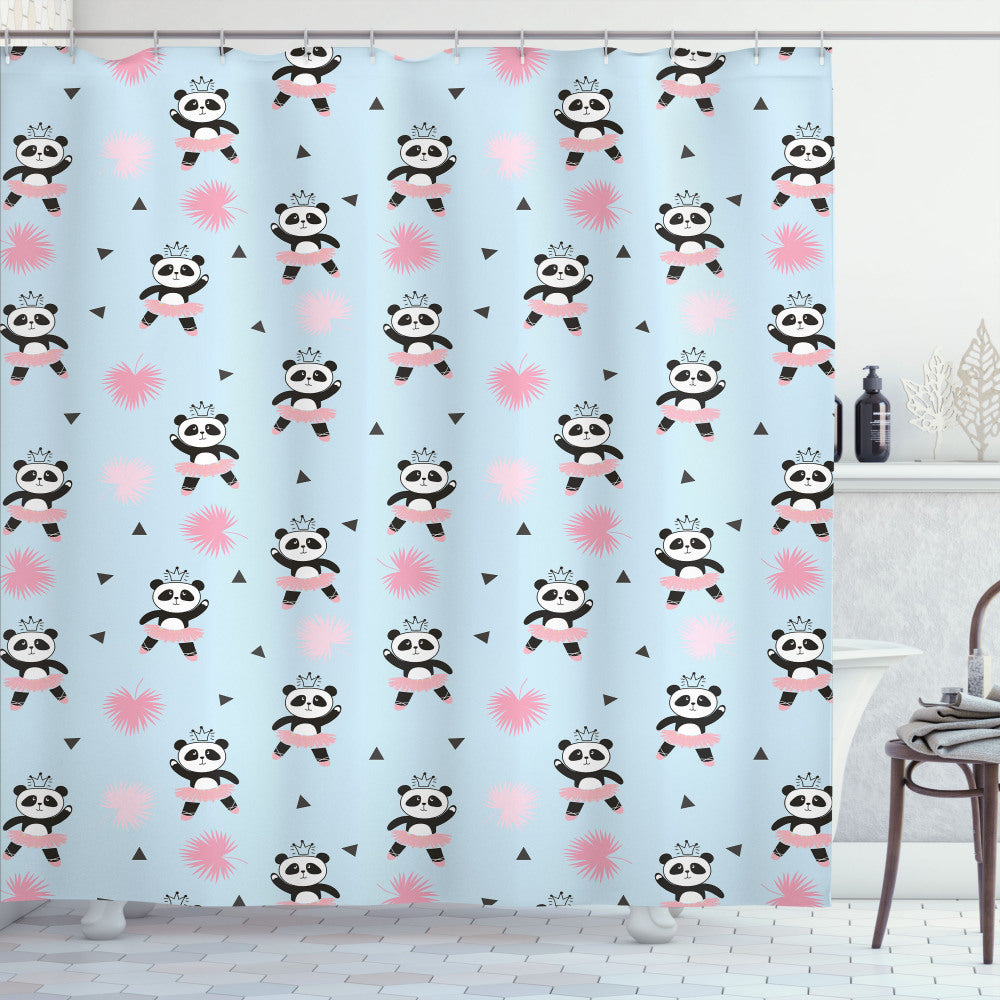 Ballerina-inspired Baby Blue, Charcoal Grey, and Pastel Pink Shower Curtain