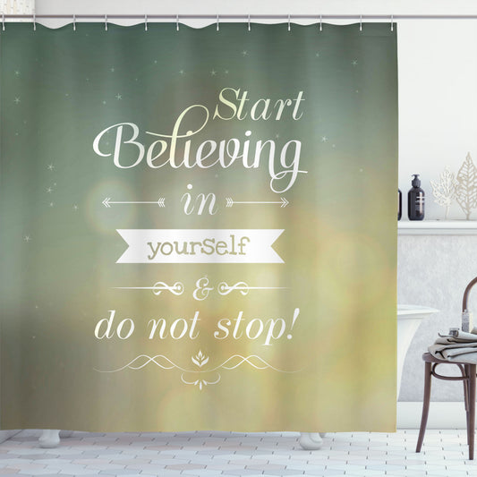 Believe in Yourself with our Multicolor Saying Shower Curtain