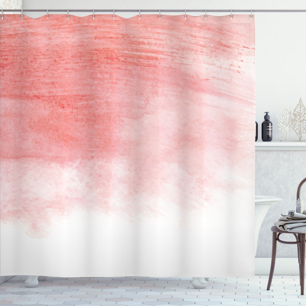 Watercolor Ombre Brushed Peach, White, and Coral Shower Curtain