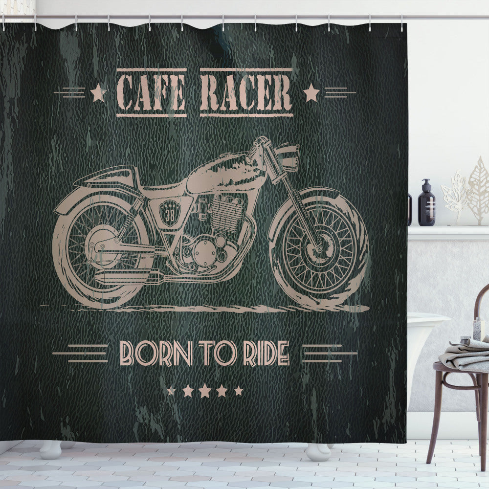 Born to Ride in Style: Motorcycle-inspired Shower Curtain in Warm Taupe and Dark Green