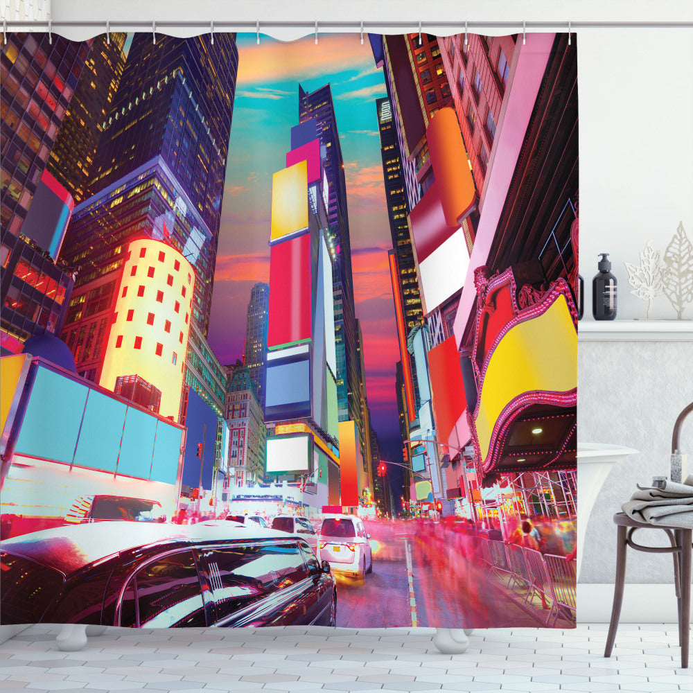 Vibrant NYC Nights: Multicolor Times Square Shower Curtain