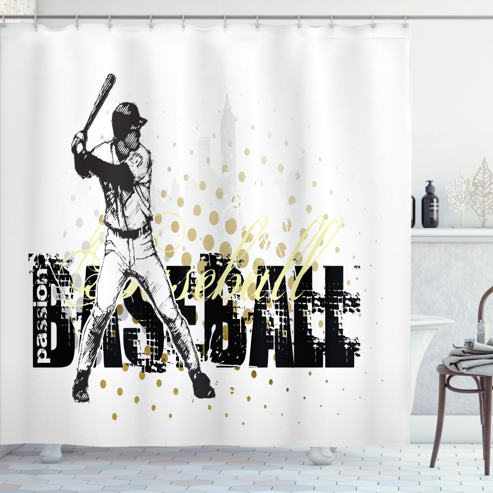 Baseball Grunge Batting Inspired Yellow, White, and Black Shower Curtain