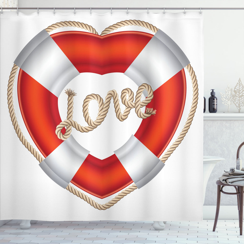 Buoyant Love: Valentine Hearts Shower Curtain in Orange, White, and Cream