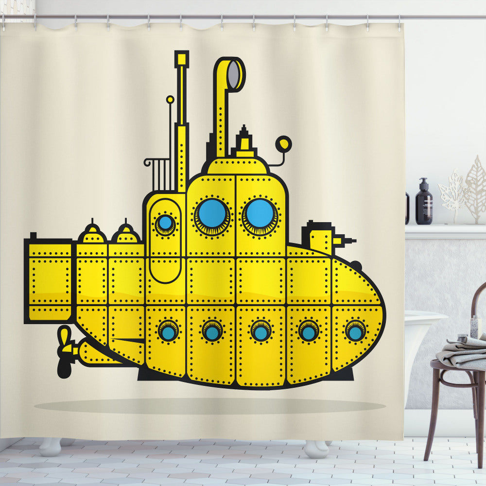 Yellow Submarine-inspired Grunge Style Shower Curtain in Yellow, Grey, and Blue