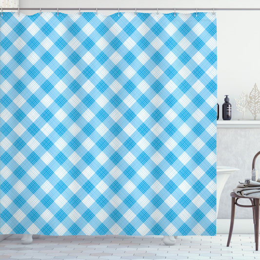 Checkered Blue and White Plaid Shower Curtain