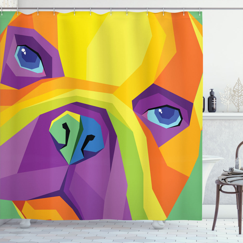 Abstract Bulldog Multicolor Vibrant Face Shower Curtain: A Stunning Fusion of Colors and Design