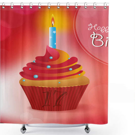 Vibrant Vermilion Cupcake Dessert Bath Curtain for a 17th Birthday Celebration