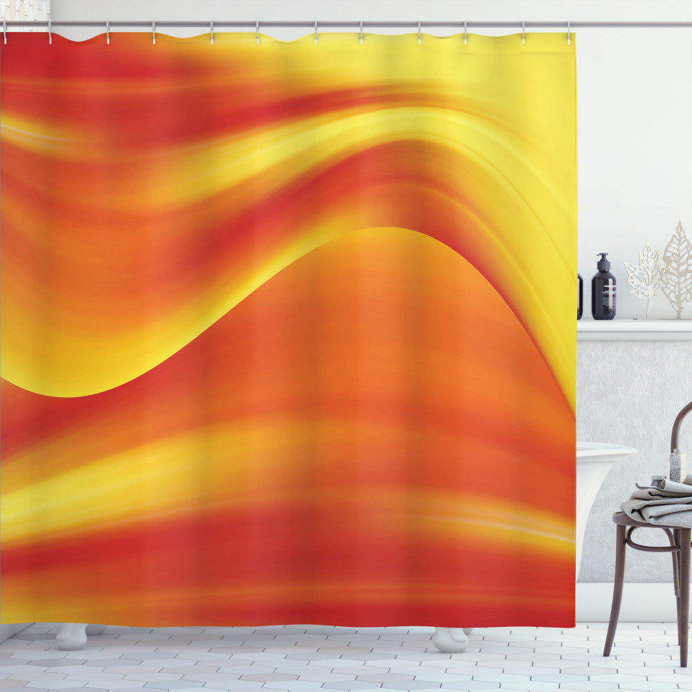 Vibrant Orange and Burnt Orange Abstract Digital Waves Shower Curtain