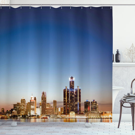 Tranquil Detroit Waterfront View Multicolor Shower Curtain - Optimized Title