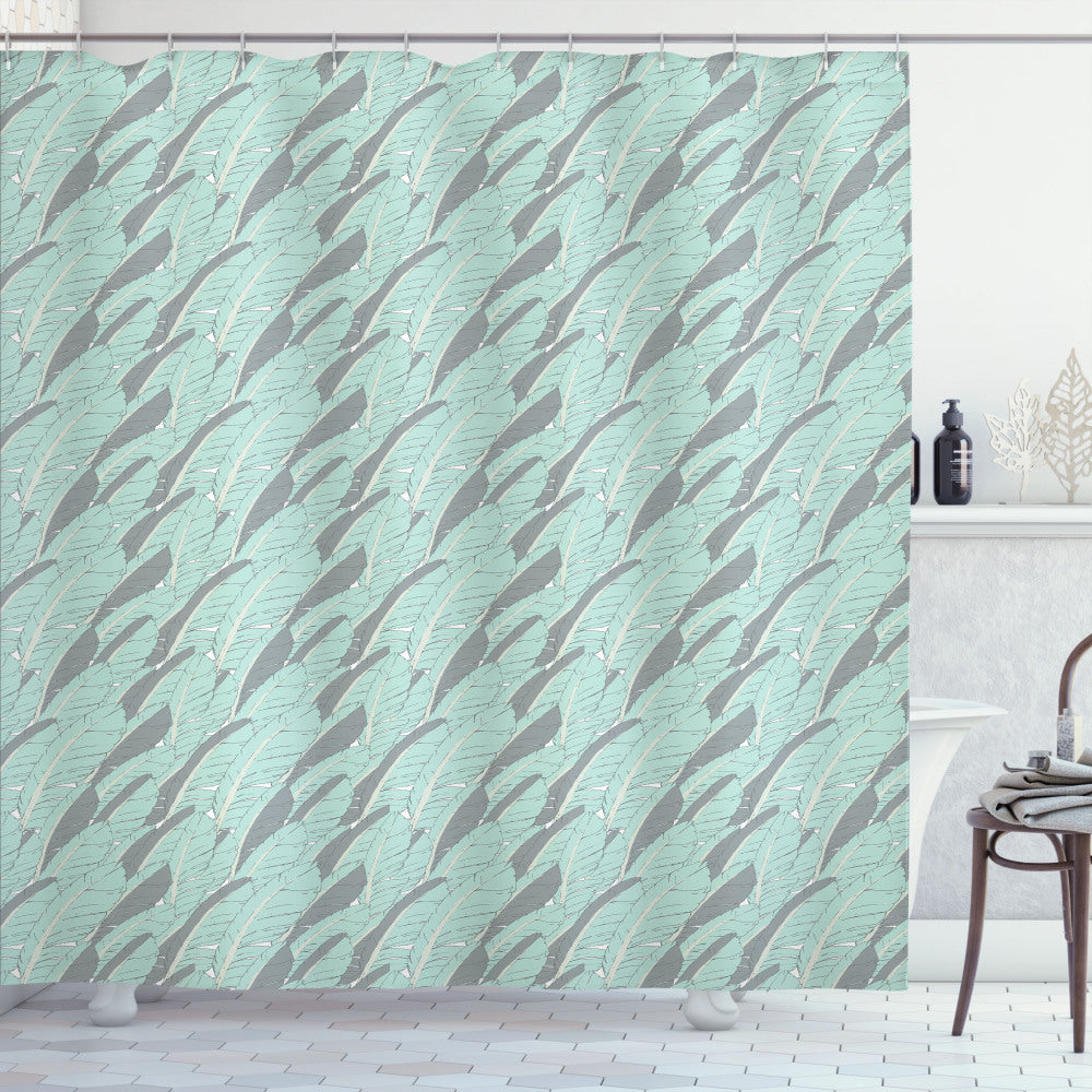 Boho Feathers in Hand Drawn Style - Seafoam, Grey, and White Shower Curtain