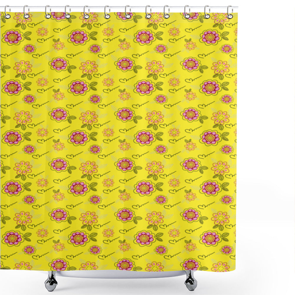 Childish Girls Flowers Yellow Multicolor Shower Curtain - Enhancing Your Bathroom Décor