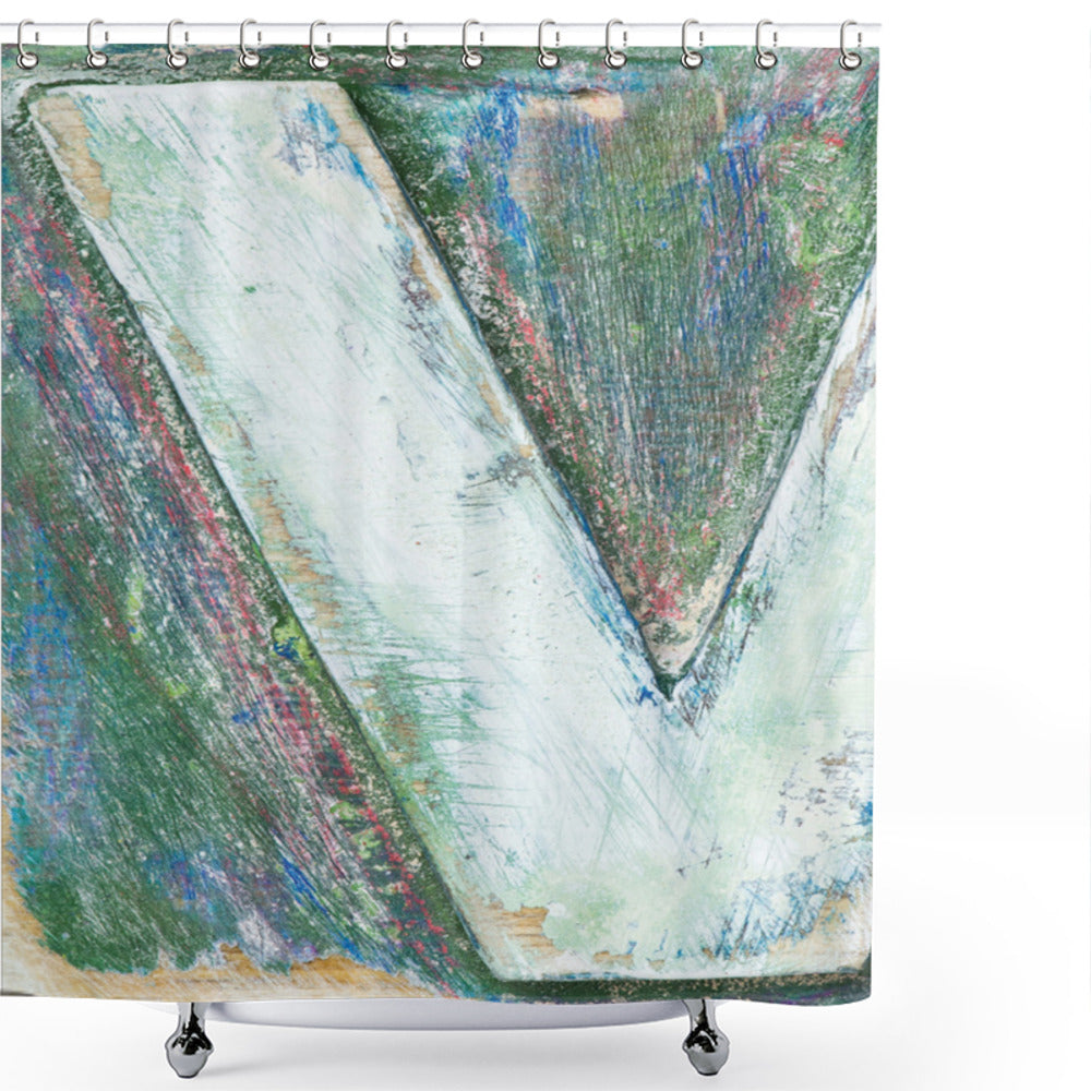 Wooden Letter V Art in Multicolor - Shower Curtain