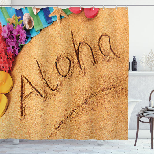 Aloha Brown and Red Summer Holiday Season Shower Curtain Theme