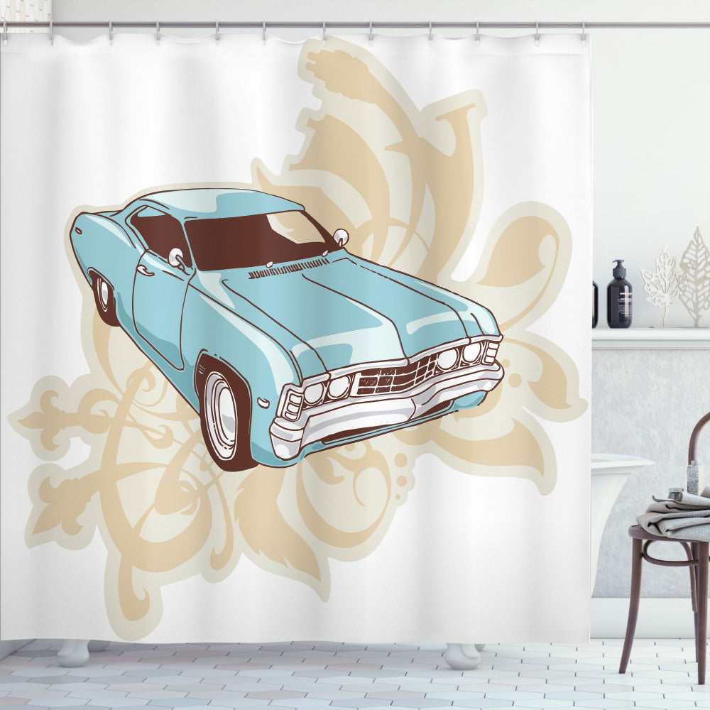 Vintage Classic Cars Inspire Retro Baby Pink and Blue Shower Curtains