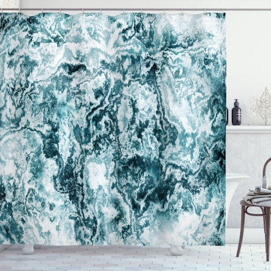 Abstract Retro Fusion: Marble, Jade Green, White, Teal Shower Curtain