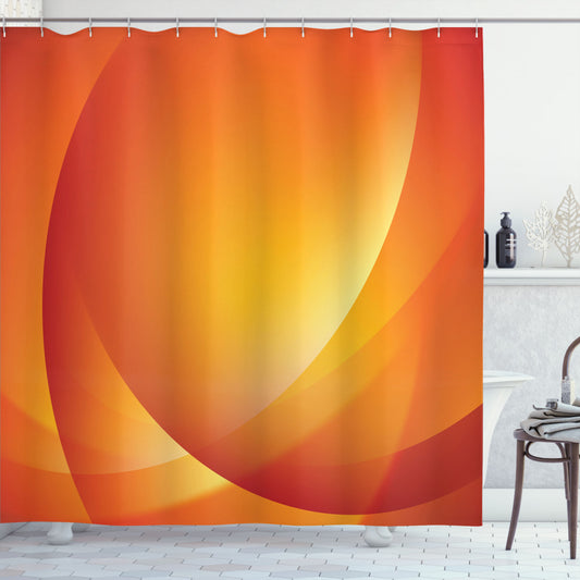 Vibrant Shower Curtain with Colorful Twisting Lines in Orange, Dark Orange, and Yellow