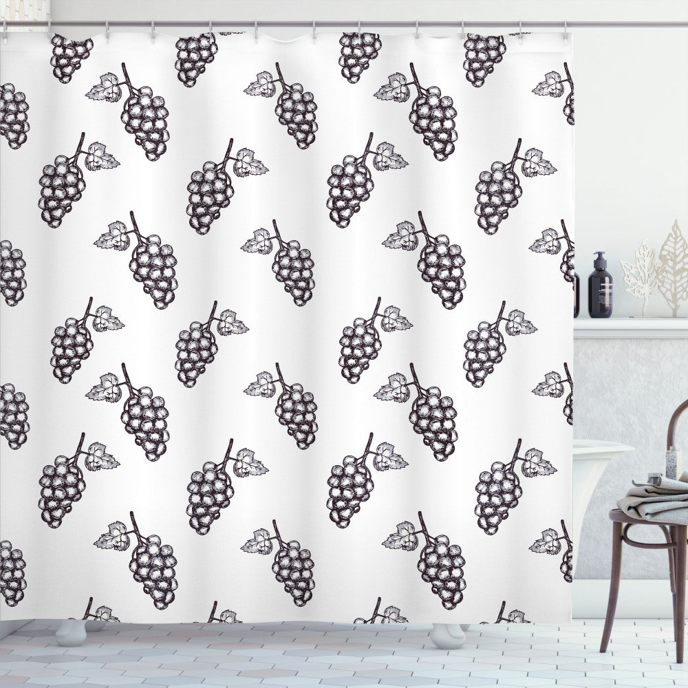 Vineyard Inspired White and Grey Sketchy Summer Fruits Shower Curtain