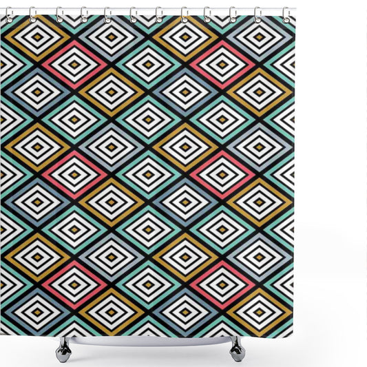 Abstract Retro Square Pattern Multicolor Shower Curtain