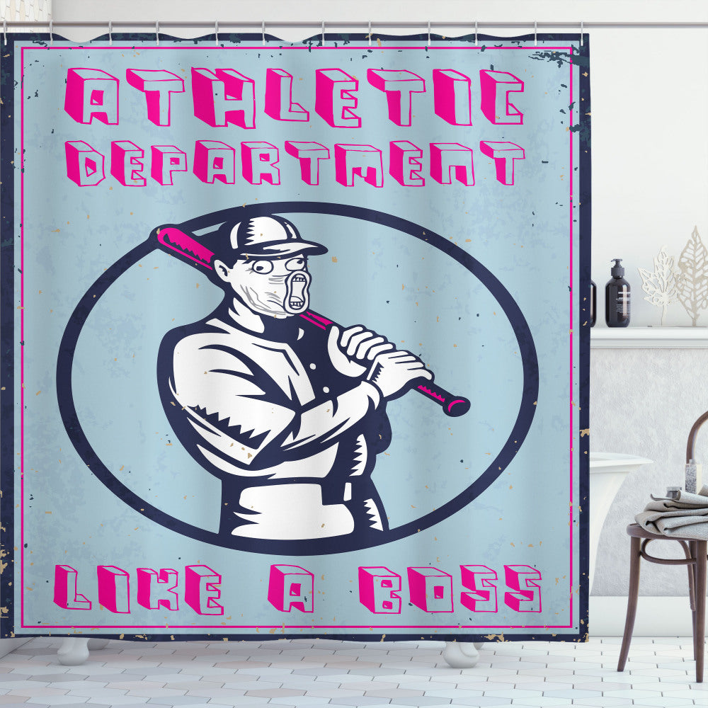 Boss-Level Retro Poster Art featuring Meme-Inspired Hot Pink, Pale Blue Grey, and Dark Blue Grey - Shower Curtain Product