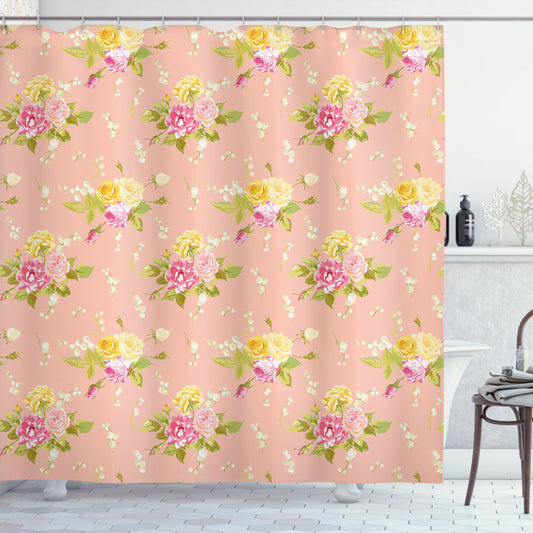 Vintage Bridal Roses Shabby Flora Multicolor Shower Curtain