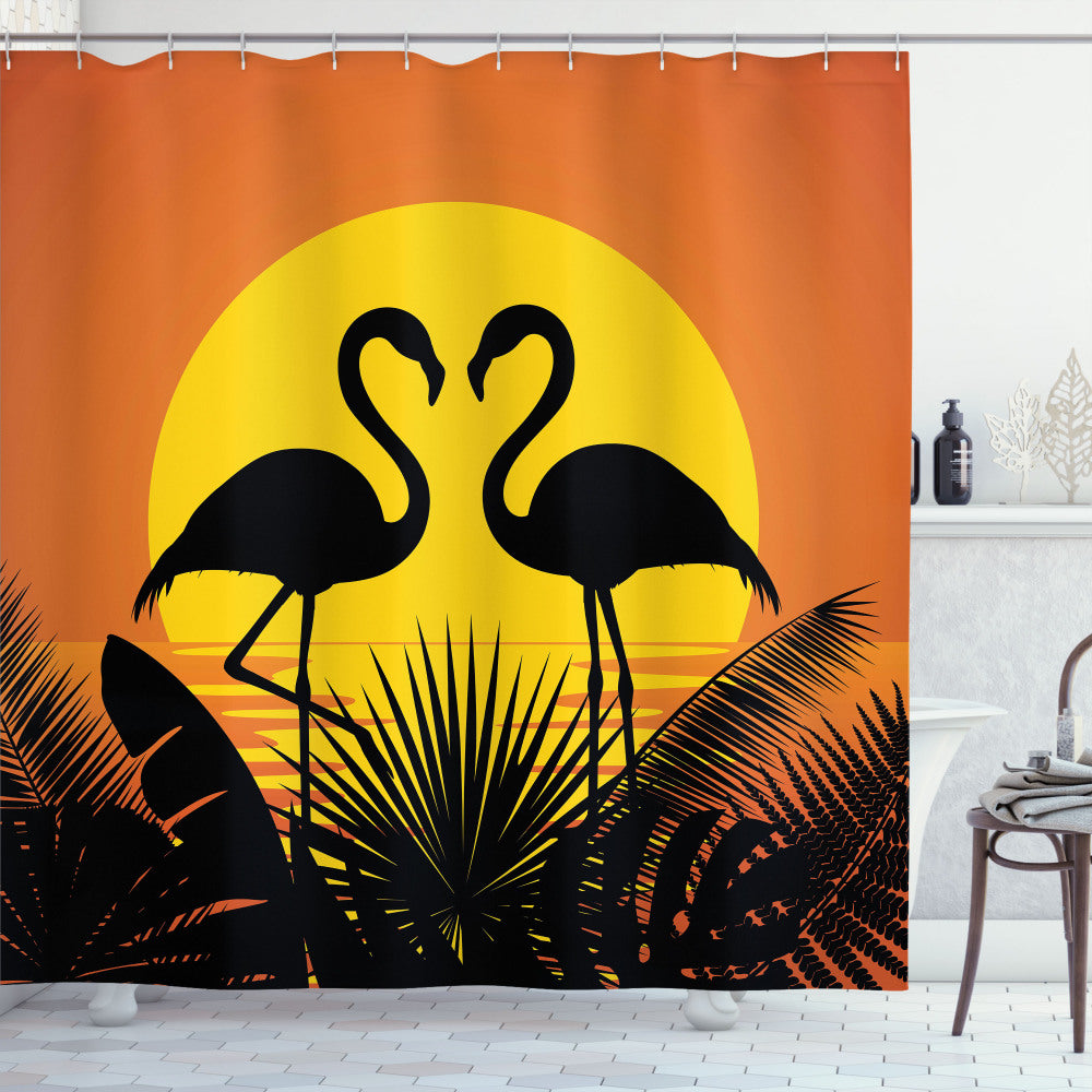 Tropical Sunset Flamingo Leaves Shower Curtain: A Stylish Addition to Your Bathroom