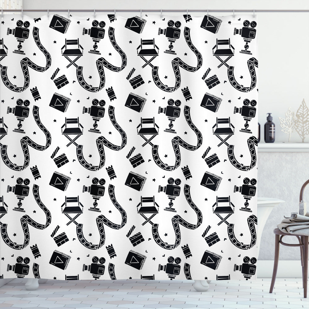 Vintage Hollywood Glamour: Doodled White and Black Shower Curtain