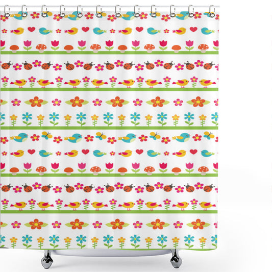 Birds Ladybugs Flowers Custom Shower Curtains