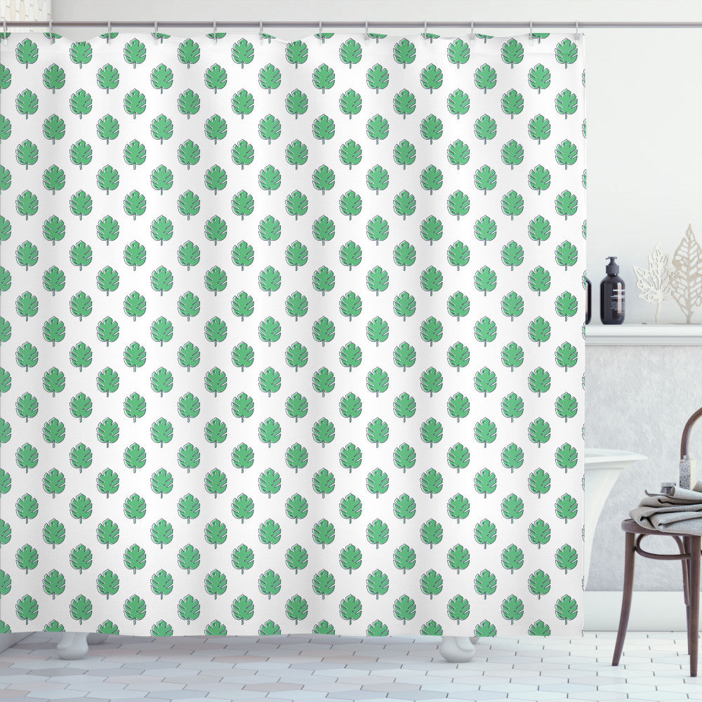 Tropical Paradise: Hawaiian Arcadia Monstera Shower Curtain in Shamrock Green and White